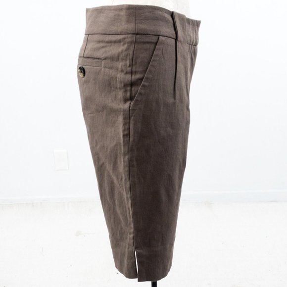 Trina Turk 2 Cotton Linen Bermuda Shorts Brown - Picture 4 of 8
